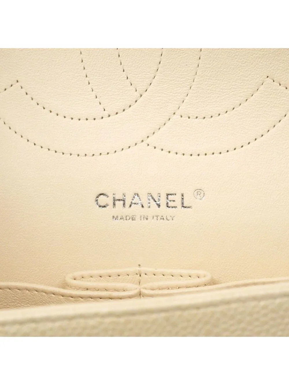 Chanel Shoulder Bag Maxi Quilted Caviar Leather Ivory Silver